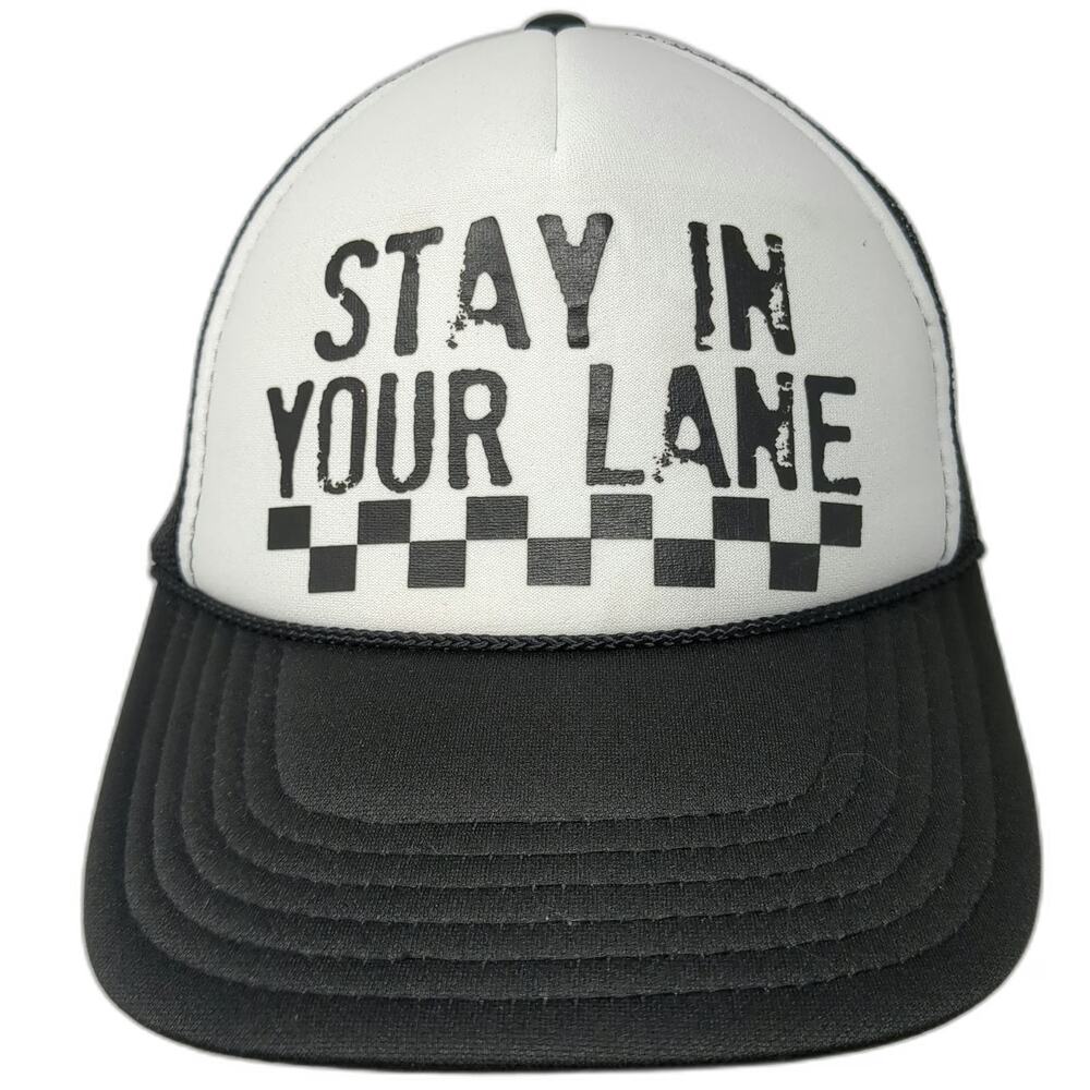 OTTO Trucker Hat Black One Size Stay In Your Lane Checkered Mesh Back Foam Hat